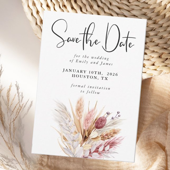 Rustic Neutral Boho Pampas Wedding Save The Date (Creator Uploaded)