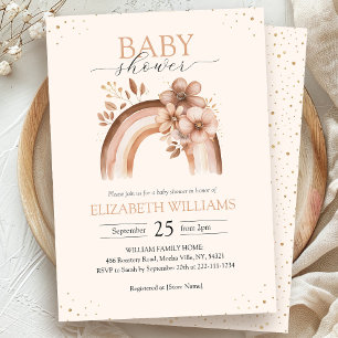 Rustic Neutral Boho Watercolor Rainbow Baby Shower Invitation