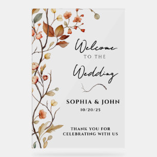 Rustic Neutral Botanical Elegant Wedding Acrylic Sign