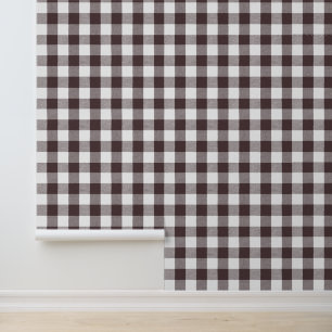 Rustic Neutral Brown White Gingham Buffalo Plaid Wallpaper