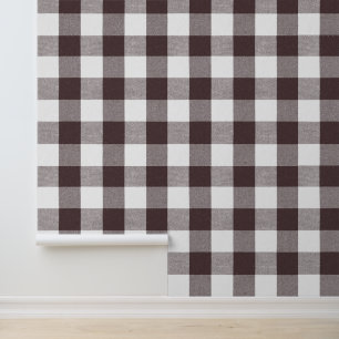 Rustic Neutral Brown White Gingham Buffalo Plaid Wallpaper