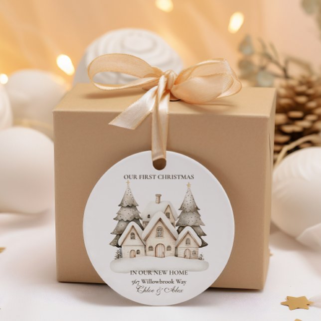 Rustic Neutral Christmas Classic Round Sticker (Creator Uploaded)