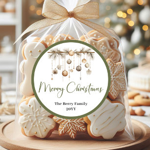 Rustic Neutral Christmas Family Name Stickers