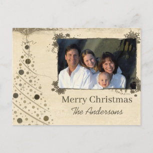 Rustic Neutral Colours Christmas Tree Family Photo Holiday Postcard