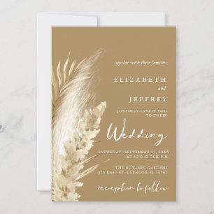 Rustic Neutral Earthy Boho Pampas Grass Wedding Invitation