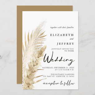 Rustic Neutral Earthy Boho Pampas Grass Wedding Invitation