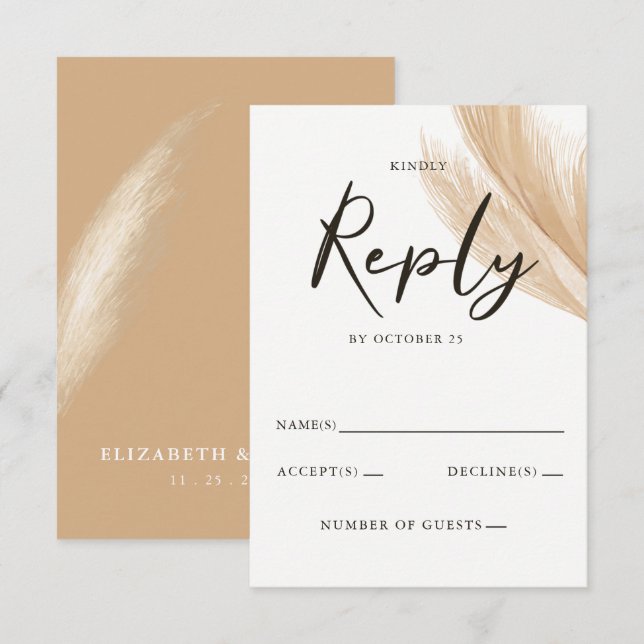 Rustic Neutral Earthy Boho Pampas Grass Wedding  RSVP Card (Front/Back)