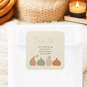 Rustic Neutral Fall Pumpkin Baby Shower Thank You Square Sticker