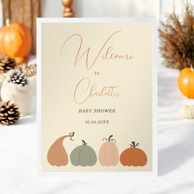 Rustic Neutral Fall Pumpkin Baby Shower Welcome Poster (Rustic Neutral Fall Pumpkin Baby Shower Welcome Poster)