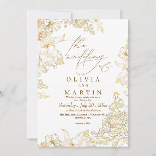 Rustic Neutral flora Rose Gold Wedding Invitation