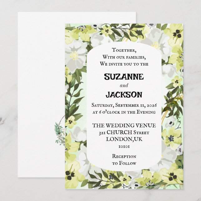 Rustic Neutral Floral Wedding Invitation (Front/Back)