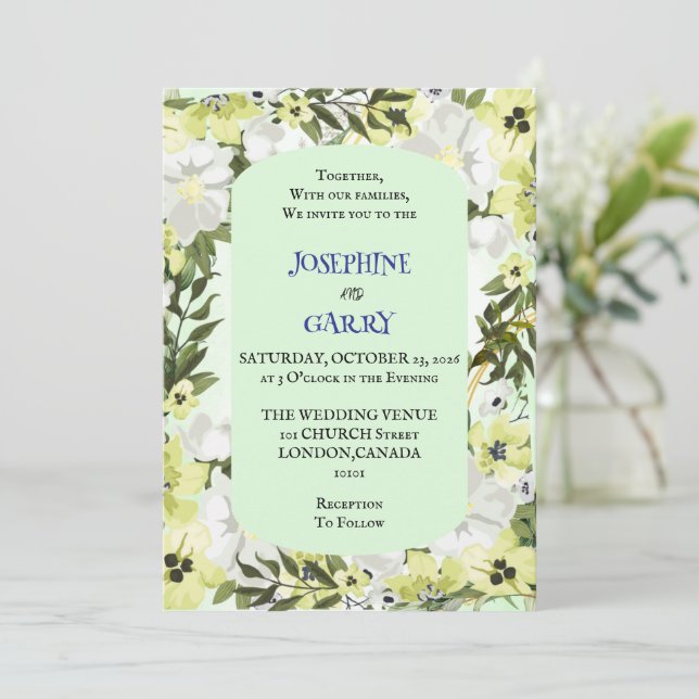 Rustic Neutral Floral Wedding Invitation (Standing Front)