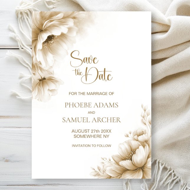 Rustic Neutral Floral Wedding Save the Date (Creator Uploaded)