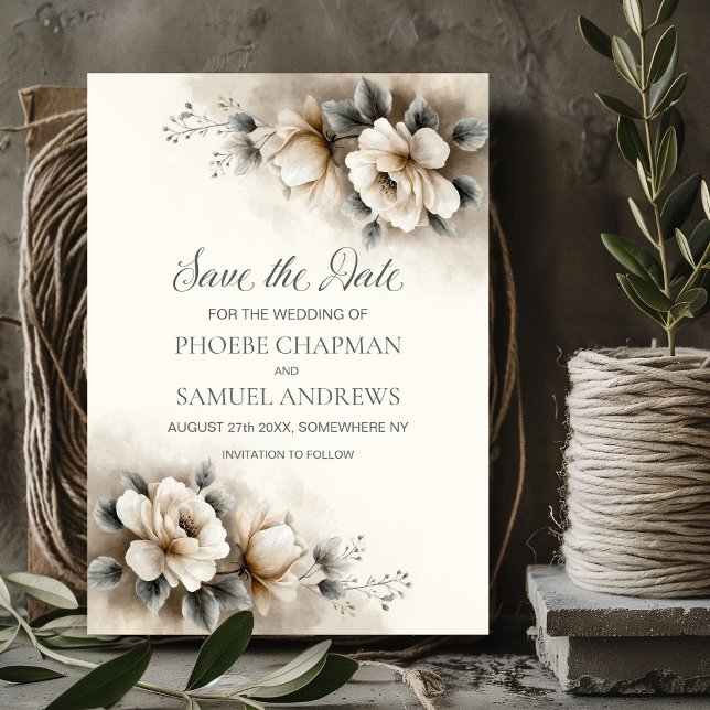 Rustic Neutral Floral Wedding Save the Date (Creator Uploaded)