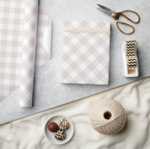 Rustic Neutral  Gingham Checks  Wrapping Paper