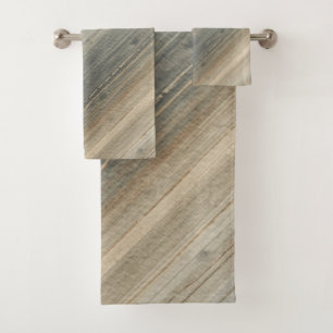 Rustic Neutral Gray Brown Abstract Stripe Bath Towel Set