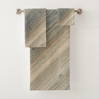 Rustic Neutral Gray Brown Abstract Stripe Bath Towel Set