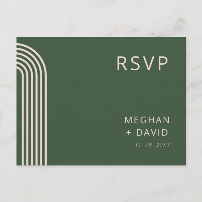 Rustic Neutral Green Arched Modern Wedding Invitation Postcard (Front)