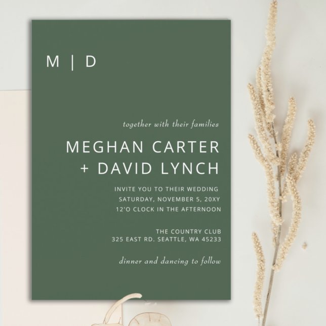 Rustic Neutral Green Modern Monogram Wedding Invitation (Creator Uploaded)