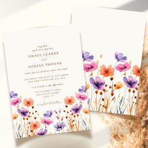 Rustic Neutral Ivory White Boho Wildflower Wedding Invitation