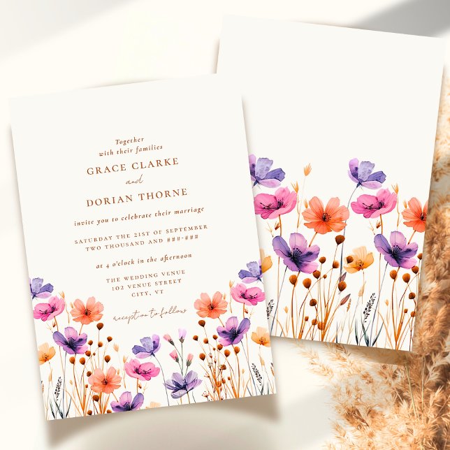 Rustic Neutral Ivory White Boho Wildflower Wedding Invitation (Creator Uploaded)