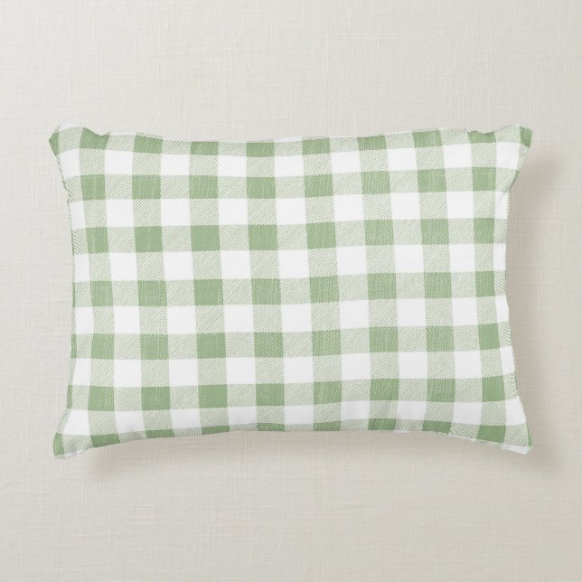 Rustic Neutral Sage Green Gingham Plaid   Decorative Cushion (Front)