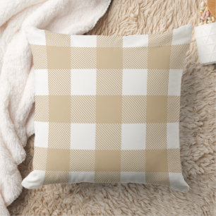 Rustic Neutral Tan Buffalo Plaid Farmhouse Cushion