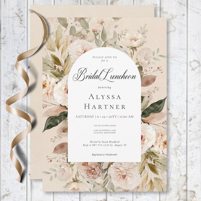 Rustic Neutral Tan Cream Floral Arch Bridal Lunch Invitation (Rustic Neutral Tan Cream Floral Arch Bridal Lunch Invitation)