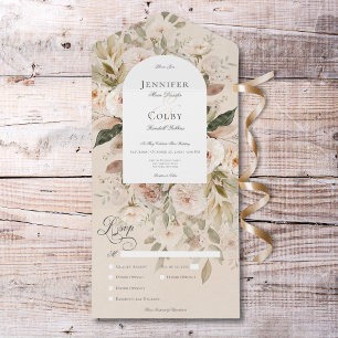 Rustic Neutral Tan & Cream Floral Arch Dinner All In One Invitation