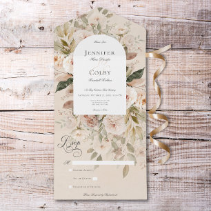 Rustic Neutral Tan & Cream Floral Arch No Dinner All In One Invitation