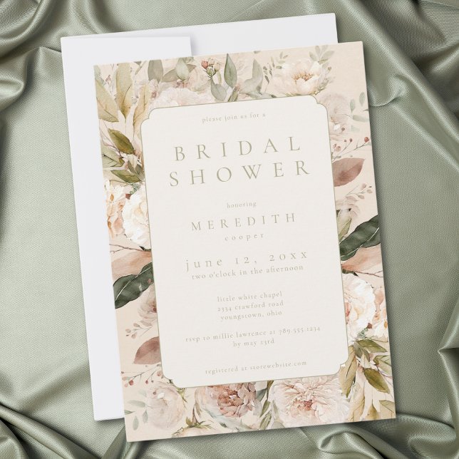 Rustic Neutral Tan Cream Floral Bridal Shower Invitation (Rustic Neutral Tan Cream Floral Bridal Shower Invitation)