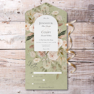 Rustic Neutral Tan & Cream Green Arch No Dinner All In One Invitation