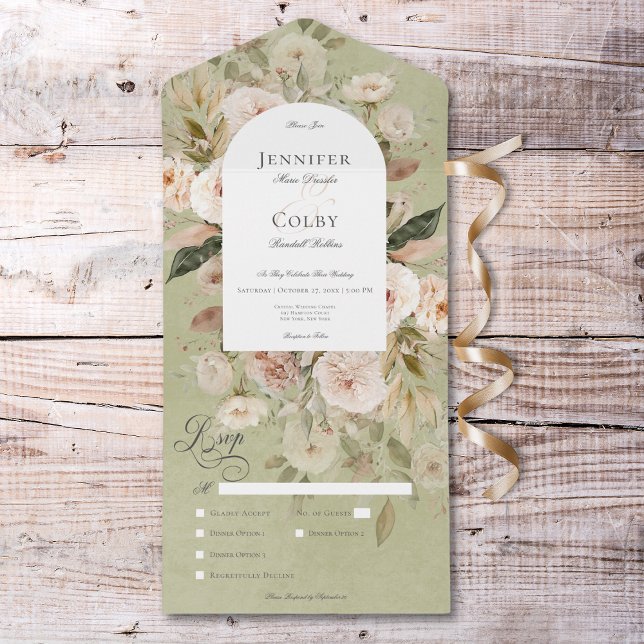 Rustic Neutral Tan & Green Floral Arch Dinner All In One Invitation (Rustic Neutral Tan & Green Floral Arch Dinner All In One Invitation)