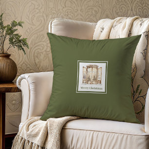 Rustic neutral tones family name Christmas gift Cushion