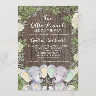 Rustic Neutral Twin Elephants Greenery Baby Shower Invitation