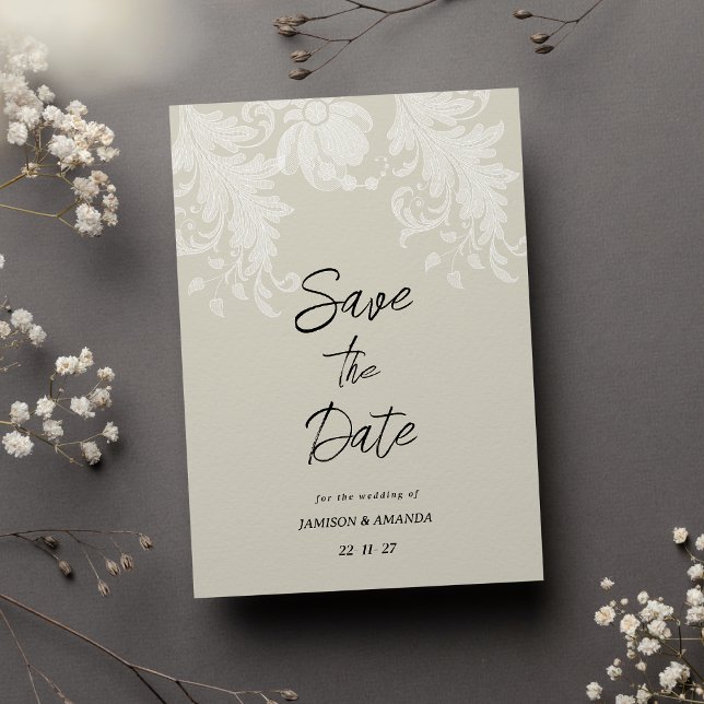 Rustic neutral white floral lace Save The Date Invitation (Rustic neutral white floral lace Save The Date)