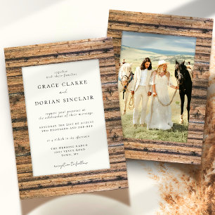 Rustic Neutral Wood Frame Boho Photo Wedding Invitation