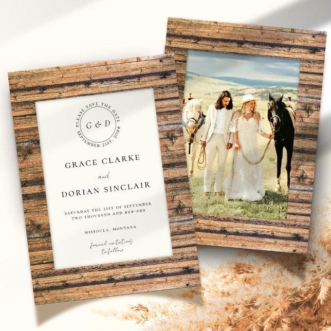 Rustic Neutral Wood Platemark Boho Photo Wedding Save The Date (Creator Uploaded)