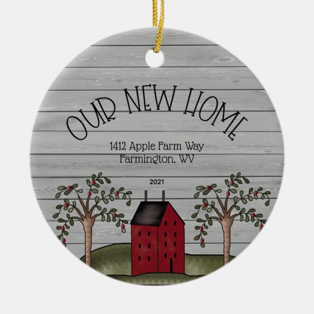 Rustic New Home First Christmas Custom Ceramic Orn Tree Decoration (Front)