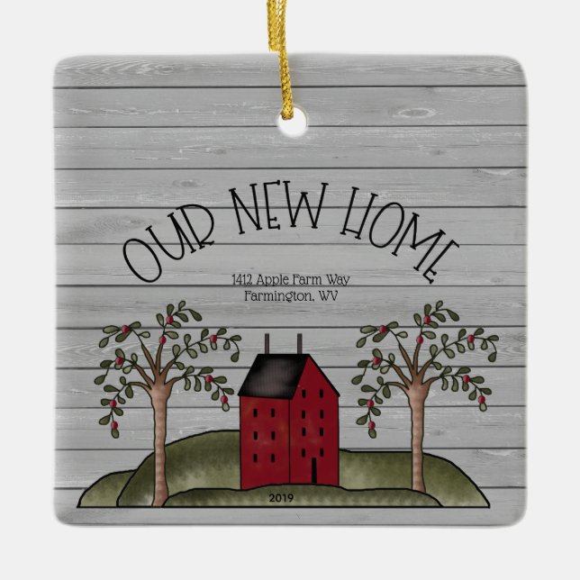 Rustic New Home First Christmas Custom Ceramic Ornament (Front)