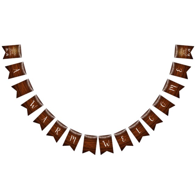 Rustic New Home Woodgrain & Fairy Lights Welcome Bunting (All)