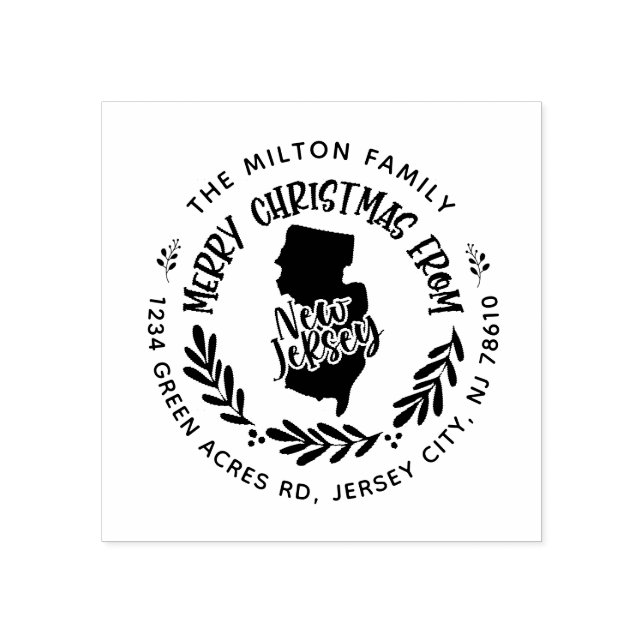 rustic new jersey merry christmas return address rubber stamp (Imprint)