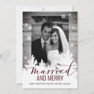 Rustic Newlywed Photo Married and Merry Holiday Card