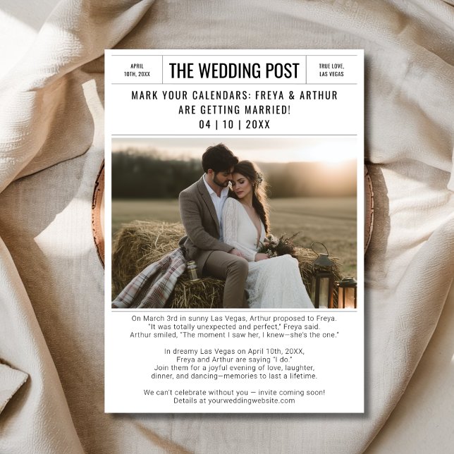 Rustic Newspaper Wedding Photo Save the Date Card (Creator Uploaded)