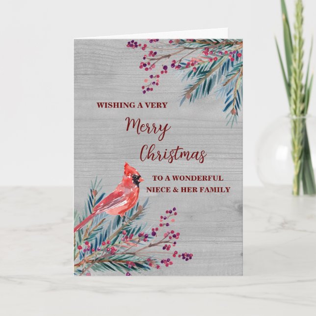 Rustic Niece & Family Merry Christmas Card (Front)