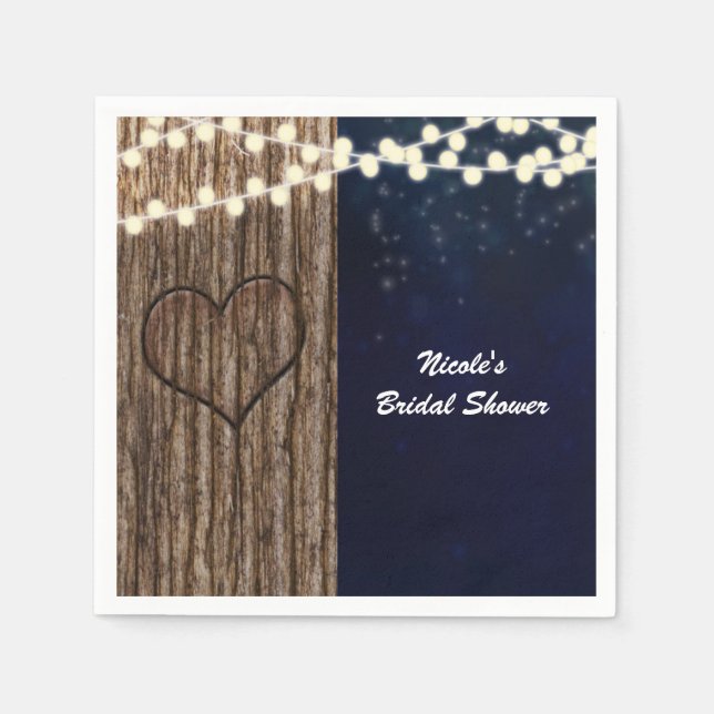 Rustic Night Heart in Tree Wedding Napkin (Front)