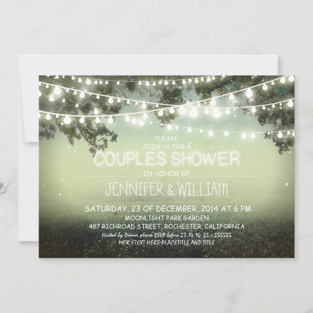 rustic night lights couples shower invitations (Front)