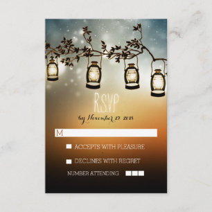 rustic night lights - lanterns wedding RSVP cards