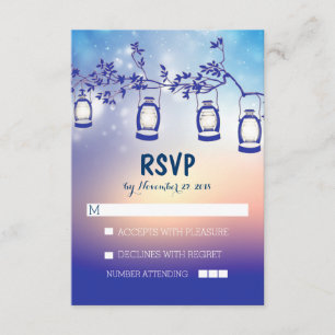 rustic night lights - lanterns wedding RSVP cards