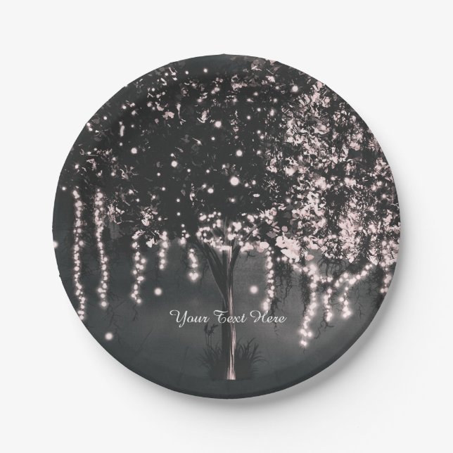 Rustic Night Mossy Tree Lights Wedding Plates (Front)